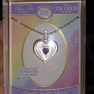 Heart with Red Crystal Pendant approximately 18”